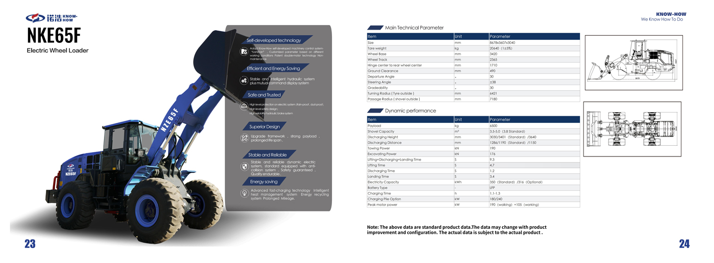 NZE65F rated loading 6.5 ton dual motor 350kwh (316kwh optional) heavy duty mining charging electric wheel loader